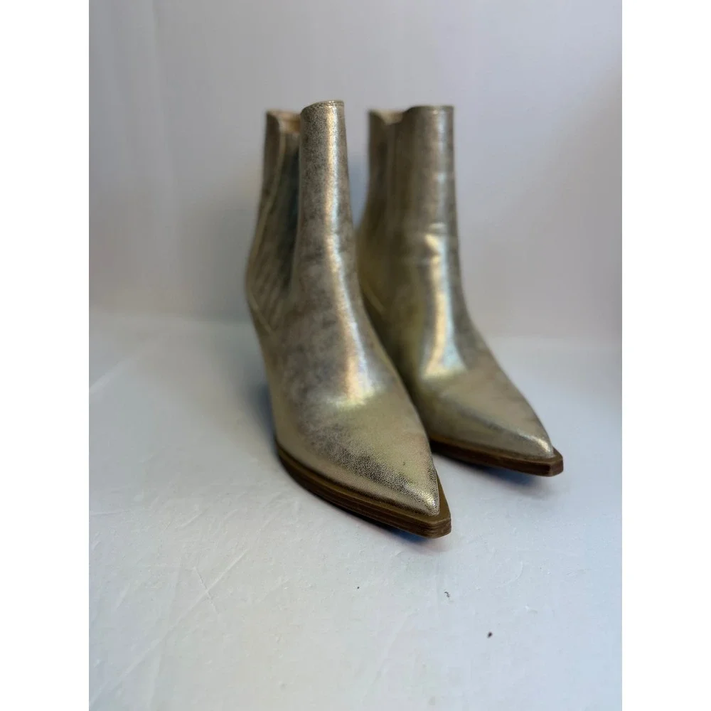 MIA Metallic Gold Pointed Toe Western Block Heel Ankle Boots Womens 8